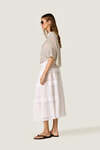 White Linen Midi Skirt with Lace Inserts