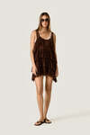 Brown Chantilly Lace Mini Dress with Ruffles
