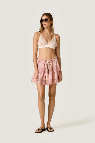Rose Mini Skirt with Lace Inserts - PNK Casual