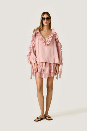 Romantic Rose Linen Ruffle Blouse - PNK Casual