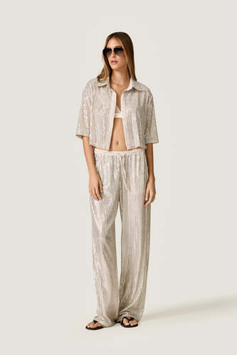 Silver Sequin Cropped Shirt - PNK Casual