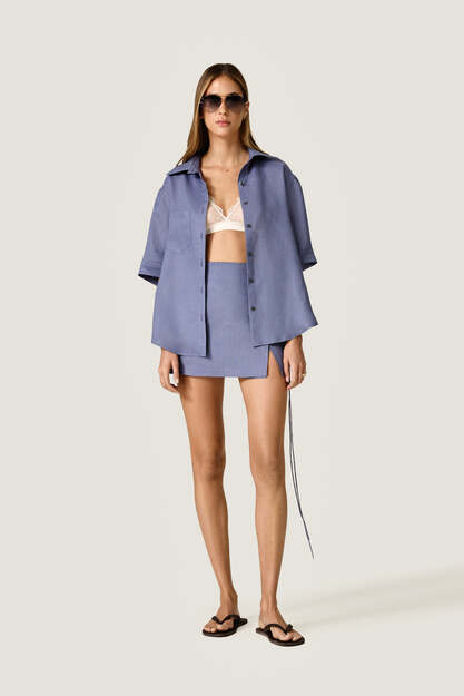 Dusty Blue Oversized Shirt with Fluid Silhouette