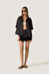 Black Linen Mini Skirt with Chantilly Lace