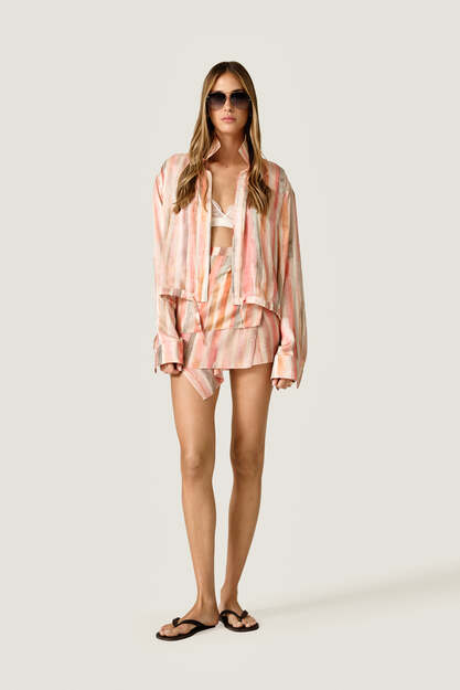 Orange Striped Wrap Mini Skirt