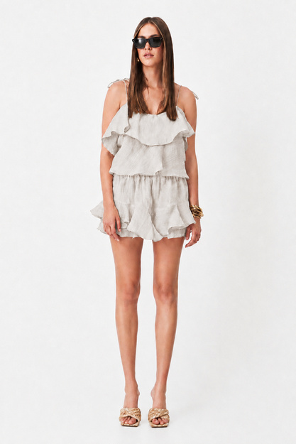 Light Grey Linen Shorts With Ruffles