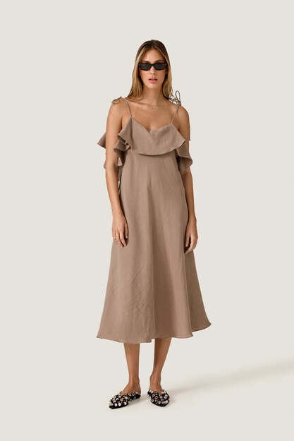 Backless Taupe Beige Cotton Midi Dress