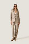 Beige Straight-Leg Fine Check Trousers