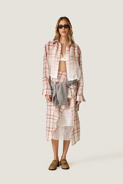 Cropped Check Shirt with Adjustable Drawstring