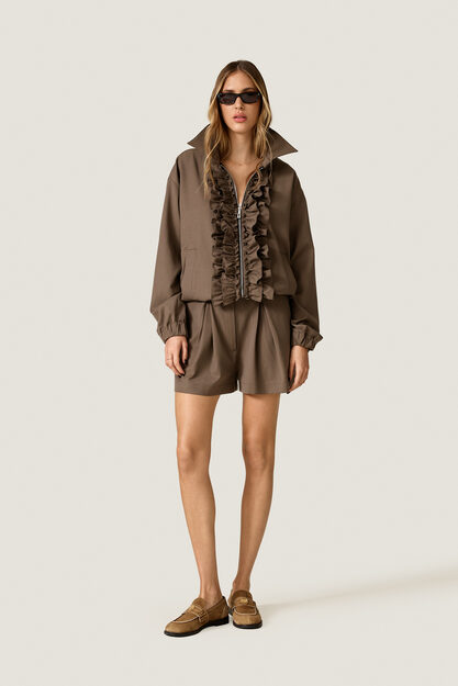 Brown Jacket with Ruffle Details