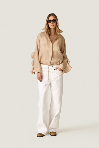 Beige Blouse with Ruffles and Waist Tie - PNK Casual