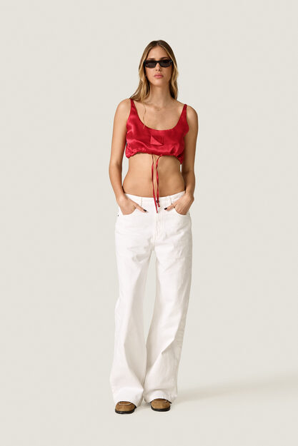 Red Silk Crop Top with Adjustable Tie