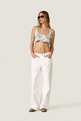 Grey Silk Crop Top with Adjustable Tie - PNK Casual